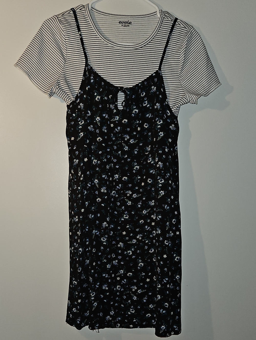 Maurices Black Floral Slip Dress with Striped Tee